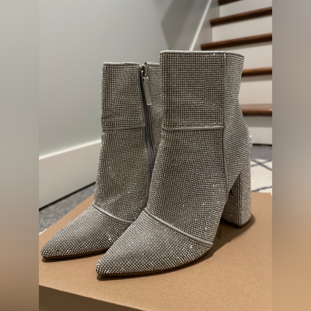 Steve Madden Silver Rhinestone Pointed-Toe Ankle Boots